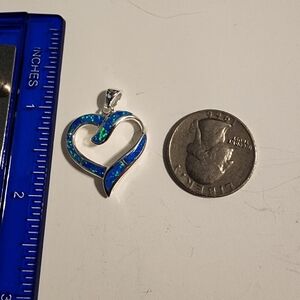 925 sterling silver blue opal heart pendant